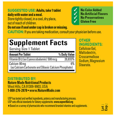 Nature Made Vitamin B Mcg Tablets For Metabolic Health 100 Count