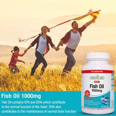 Natures Aid Fish Oil 1000mg | Omega 3 (180mg Epa & 120mg Dha) | Made In The Uk 240 Softgels For The Price of 180 240 Capsules