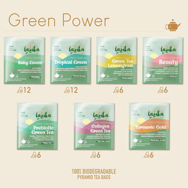 Lazi ka Lazika Herbal Tea Variety Pack Green Power Tea Assortment Tea Sampler Set Assorted Tea Variety Pack with Pyramid Tea Bags Herbal Teas Tea Set 54 Counts