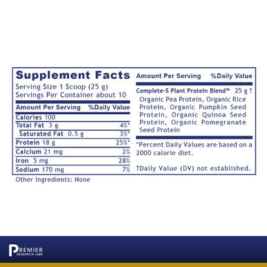 Premier Research Labs Plant Protein - Contains Organic Pea, Rice, Pumpkin Seed & Quinoa Seed Protein - Plant-Based, Vegan & Dairy