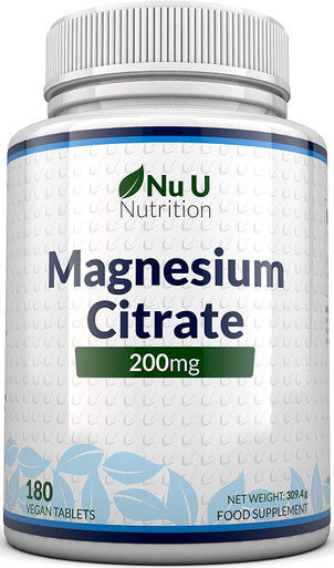 Magnesium Citrate 200mg | 180 Tablets for 6 Month Supply of Magnesium Tablets | Made in The UK by Nu U Nutrition