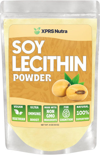 Xprs Nutra Soy Lecithin Powder - Lecithin Powder Food Grade Fat Emulsifier - Suitable for Cooking Baking and More - Vegan Friendly Soy Lecithin Powder Cooking Aid (4 oz)