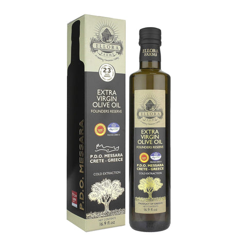 Ellora Farms, Greek Extra Virgin Olive Oil, Single Estate PDO Messara, Greece, Non GMO, cold-pressed, Polyphenol, Glass Bottle, 17 FL oz
