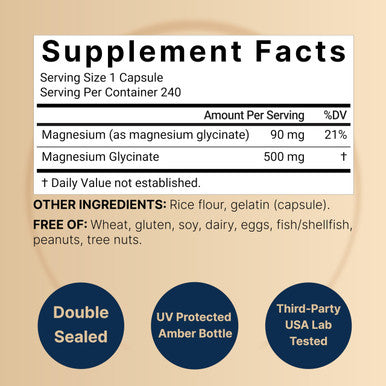 NatureBell Magnesium Glycinate Capsules 500mg | 240 Capsules