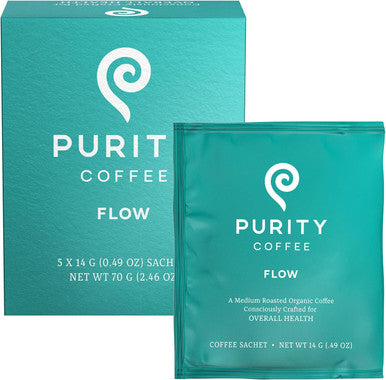 Purity Coffee FLOW Medium Roast Organic Coffee - USDA Certified Organic Specialty Grade Arabica Single-Serve Packets - Third Party Tested for Mold, Mycotoxins and Pesticides - 5 ct Box