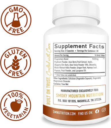 Psyllium Husk Complex - 1080mg of Psyllium Husk Powder (60 High Fiber Capsules) Fiber Supplement with Psyllium + 10 Herbs Supports Digestion, Intestinal Health & Regularity*