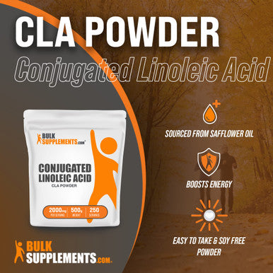 BulkSupplements Conjugated Linoleic (CLA) Powder - CLA Supplements for Energy, 1000mg of CLA from Safflower Oil - 2000mg , 250 Servings (500 Grams - 1.1 lbs)