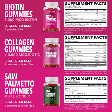 Biotin Collagen And Saw Palmetto Gummies Bundle For Ultimate Hair Growth Supplement To Assist Reversal Of Balding Hair Thinning