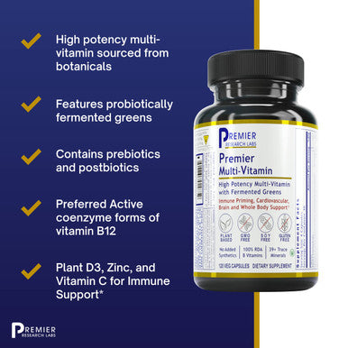 Premier Research Labs Multi-Vitamin - Multivitamins For Immune System, Brain & Cardiovascular Support - With Prebiotics & Postbio
