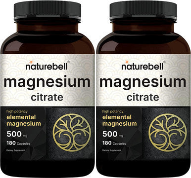 Pack of 2 Elemental Magnesium 500mg Per Serving as Magnesium Citrate 180 Capsules Each Powerfully Supports Energy Metabolism Muscles Heart Bone Health NonGMO and Made in USA