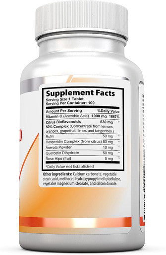 Health Labs Nutra Extra-Strength Vitamin C 1,000mg with Rose Hips Promotes Optimal Immune Health (100 Fast-Acting Non-Chewable Tablets)