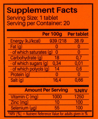 Sunshine Nutrition Immune Support Orange Effervescent 20 Tablets