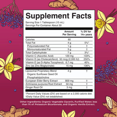 MaryRuth Organics 7 in 1 Immunity Liposomal Elderberry Liquid with Vitamin C Liquid Vitamins Immune Support Supplement 30 Servings