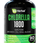 BE HERBAL Organic Chlorella 1800mg Best Source of Chlorophyll & Complete Superfood Vegan Friendly Natural Detox Supplement - 600mg per Capsule (90 Capsules - 1 Month Supply)