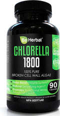 BE HERBAL Organic Chlorella 1800mg Best Source of Chlorophyll & Complete Superfood Vegan Friendly Natural Detox Supplement - 600mg per Capsule (90 Capsules - 1 Month Supply)
