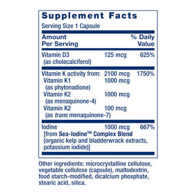 Life Extension Vitamins D And K With Sea Iodine Vitamin D3 Vitamin K1 60 Capsules