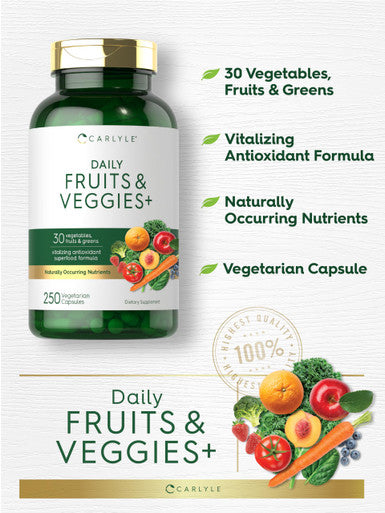 Carlyle Fruits And Veggies Supplement | 250 Capsules | Made With 30 Fruits And Vegetables | Vegetarian, Non-Gmo, Gluten Free Supe