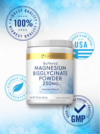 Magnesium Bisglycinate Powder | 250Mg | 10 Oz | Vegetarian, Non-Gmo, & Gluten Free Supplement | By Carlyle