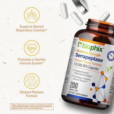 Biophix Serrapeptase 120000 Spu Maximum Strength 200 Veggie Caps - Delayed Release Formula - Natural Enzyme Support