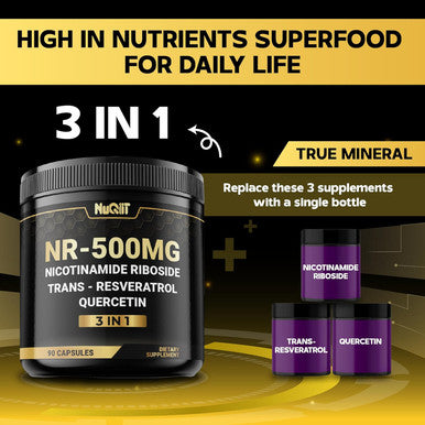 3In1 Nad+ Supplement With Nicotinamide Riboside, Resveratrol, Quercetin - Cellular Energy & Repair, Healthy Aging, Overall Vitality - 90 Count - 90 Days Supply