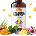 SIRUNES Immune Booster - Immunity Support Multivitamin - Vitamin C And D3, Elderberry, Zinc, Ecea, Ginger, Turmeric - Antioxidant, Energy And Vigor, Brain Boost, Stress Relief (Immune Support 2 Fl Oz)
