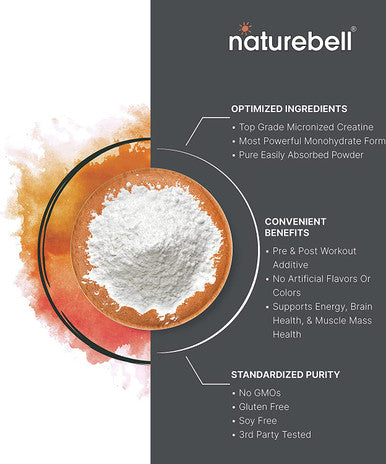 Naturebell Creatine Monohydrate Powder 500 Grams 5000mg Per Serving Pure Unflavored Creatine Powder Micronized Pre Workout Keto Vegan Dissolves Easy Filler 100 Servings 1.1Lb