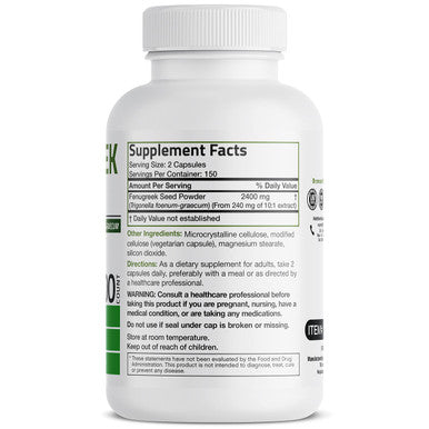 Bronson Fenugreek Seed Powder Capsules Extra Strength 2400mg , Trigonella Foenum-Graecum, Non-GMO, Soy-Free, Vegetarian, 300 Capsules