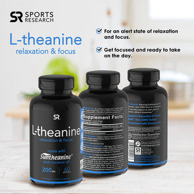 Suntheanine LTheanine 200mg DoubleStrength in ColdPressed Organic Coconut Oil NonGMO Gluten 60 Liquid Softgels