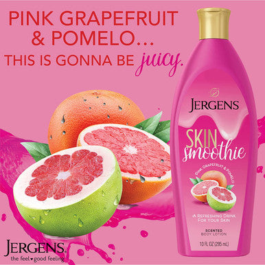 Jergens Skin Smoothie Body Lotion, Pink Grapefruit & Pomelo Scented, Refreshing All-Day Fragranced Moisture, with Citrus Juice Blends, Vitamin E, Cocoa & Shea Butters, Dye-Free, 10 Ounces (Pack of 3)