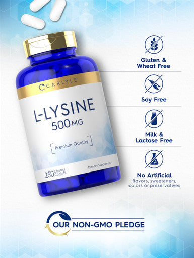Carlyle L-Lysine 500 Mg | 250 Caplet Capsules | Amino Acid Supplement | Vegetarian, Non-Gmo & Gluten Free