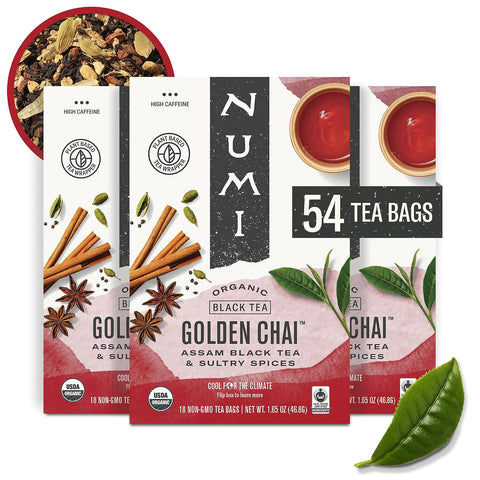 Numi Organic Rooibos Chai Tea, 18 Herbal Tea Bags, Caffeine Free