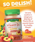 Vitamin D3 Gummies | 5000 IU | 60 Count | Vegetarian, Non-GMO & Gluten Supplement | Natural Peach Flavor | by Nature's Truth