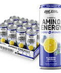 Optimum Nutrition Amino Energy Sparkling Hydration Drink Electrolytes Caffeine Amino Acids Bcaas Sugar Free Blueberry Lemonade 12 Fl Oz 12 Pack (Packaging May Vary)