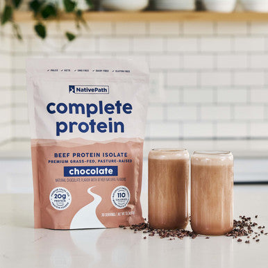 NativePath Complete Beef Protein Powder Isolate ÃƒÂ¢Ã¢â€šÂ¬Ã¢â‚¬Å“ Grass-Fed Pasture-Raised Dairy & Lactose Free Gluten Free Zero Sugar MCTs & Amino Acids ÃƒÂ¢Ã¢â€šÂ¬Ã¢â‚¬Å“ 20g Protein Chocolate Flavor 30 Servings