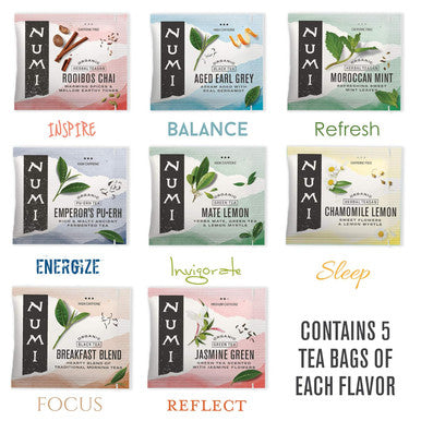 Numi Organic Tea By Mood Set 40 Tea Bag Assortment Premium Organic Black Pu-erh Green Mate Rooibos & Herbal Teas