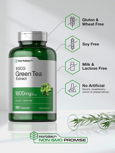 EGCG Green Tea Extract Pills | 180 Capsules | Max Potency | Non-GMO & Gluten Free Supplement | by Horbaach