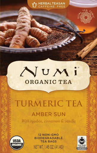 Numi Organic Tea Amber Sun 12 Count Box of Tea Bags (Pack of 6) Turmeric Tea