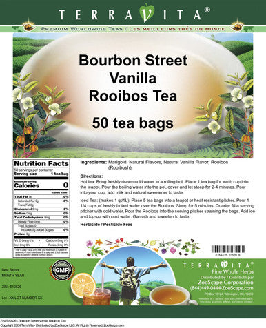 Terravita Bourbon Street Vanilla Rooibos Tea (50 Tea Bags, Zin: 510526)