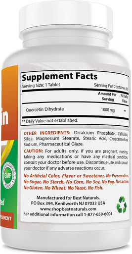 Best Naturals Quercetin 1000 mg Tablet - Immune Health - 60 Count