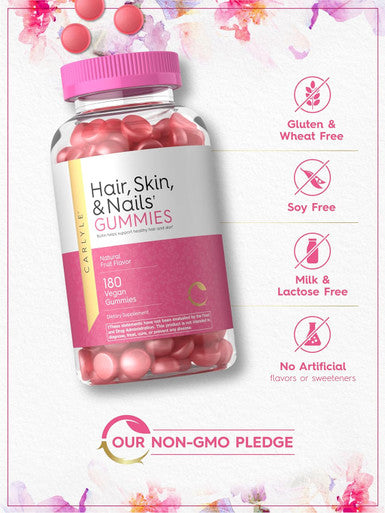 Carlyle Hair Skin and Nails Gummies | 180 Count | Fruit Flavor Gummy Vitamins | with Biotin | Non-GMO Gluten