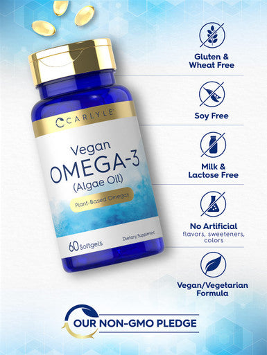 Carlyle Vegan Omega 3 Supplement | 60 Softgels | Plant Based | Non-Gmo & Gluten Free | From Algae Oil