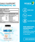 Renew Actives Probiotic 40 Billion Cfu Supplement - Double Strength High Potency For Health & Favourable Gut Flora - Daily Support For Both Men And Women Digestive Health - 60 Capsules