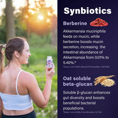 Akkermansia Probiotic For Gut Health Support With Berberine And Soluble Beta-Glucan Prebiotic Fiber Glp-1 Probiotic, 3 Billion Afu, 60 Delayed Release Capsules