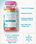 Carlyle Collagen Peptide Gummies 180 Count | Strawberry Flavor Beauty Supplement | Hydrolyzed Collagen For Women & Men | Type 1