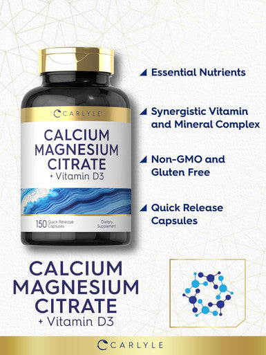 Carlyle Calcium Magnesium Citrate with Vitamin D3 | 150 Capsules | Non-GMO & Gluten Supplement