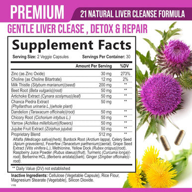 Nature'S Nutrition Liver Cleanse Detox & Repair Formula - Herbal Liver Support Supplement with Milk Thistle with Silymarin Artichoke Extract Dandelion Beet Chicory Root & Turmeric for Liver Health - 60 Capsules