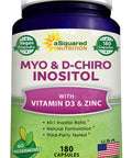 Myo-Inositol & D-Chiro Inositol Supplement - 180 Capsules - Plus Vitamin D3 and Zinc - Myo & D-Chiro Inositol 40 to 1 Ratio - VIT B8 Complex Pills
