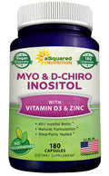 Myo-Inositol & D-Chiro Inositol Supplement - 180 Capsules - Plus Vitamin D3 and Zinc - Myo & D-Chiro Inositol 40 to 1 Ratio - VIT B8 Complex Pills