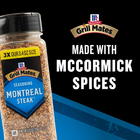 McCormick Grill Mates Seasoning, Montreal Steak, No MSG Added, Gluten Free, No Artificial Flavors, For Transforming Everyday Cuts of Meat and Vegetables into a Grilling Masterpiece, 11.62 oz