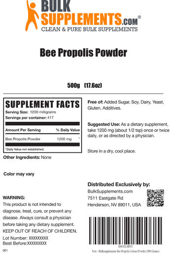 BulkSupplements Bee Propolis Powder - Dietary Supplement for Antioxidant Support - , - 1200mg , 417 Servings (500 Grams - 1.1 lbs)
